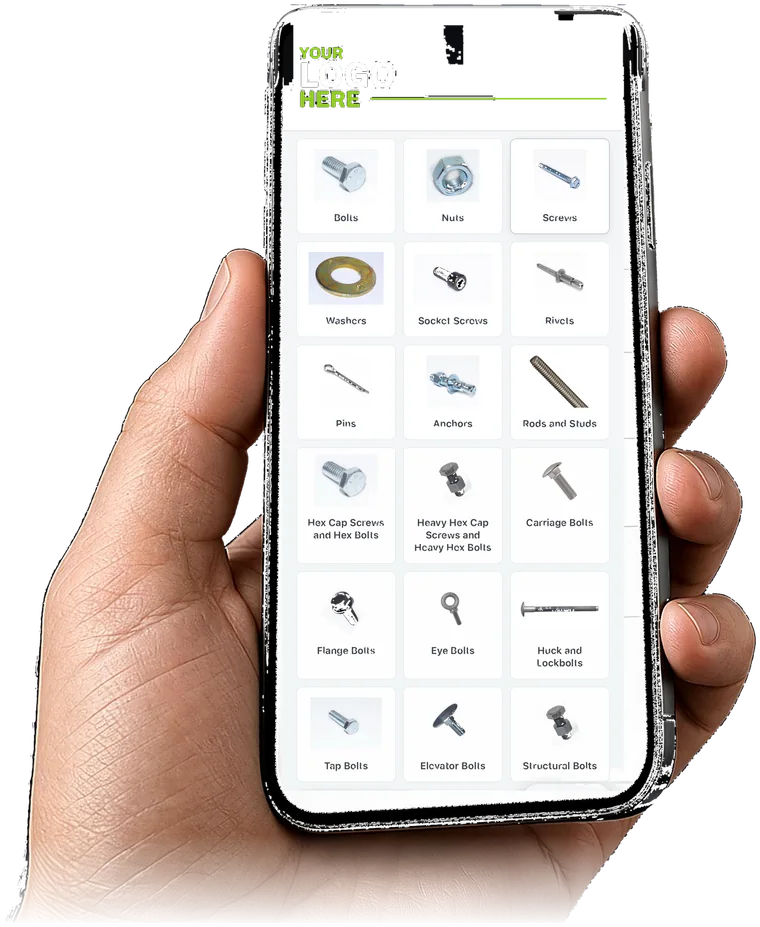 A catalog open on a phone under your own logo